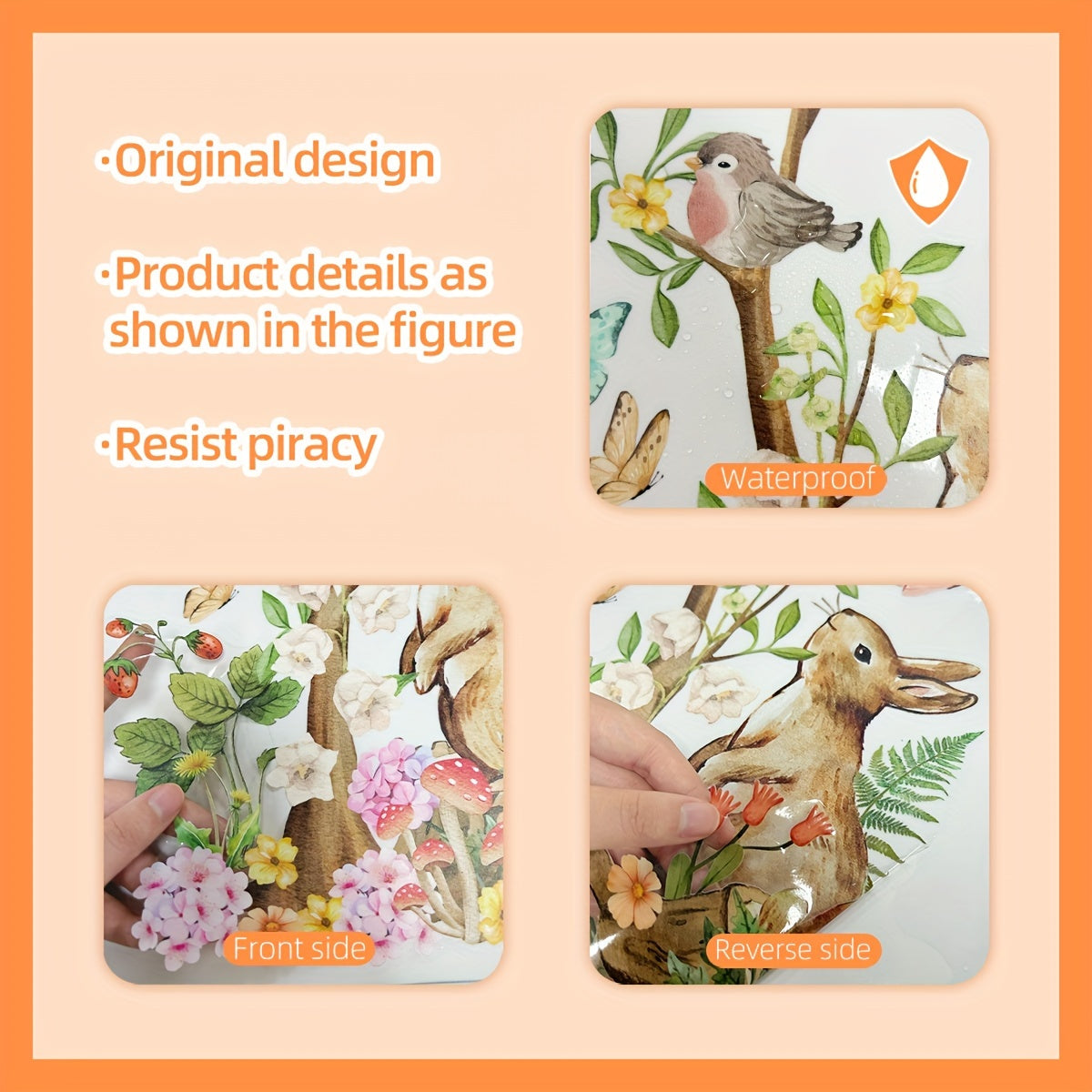 Paskha quyonlari gullari, kapalak, deraza dekali, 30x40 sm, qayta ishlatiladigan PVC statik yopishqoq