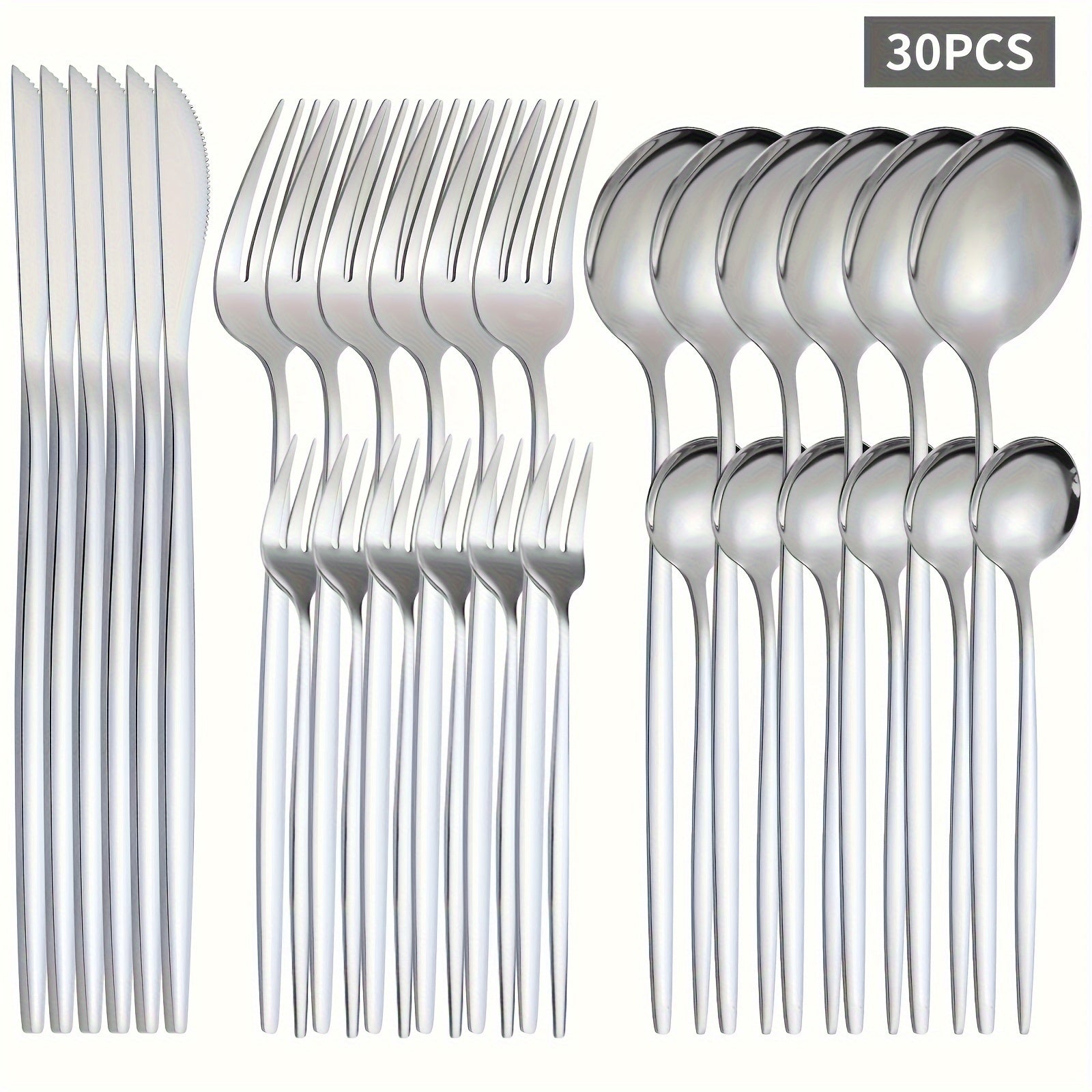 30-Piece Stainless Steel Cutlery Set Fork Knife Spoon Dishwasher Safe Mirror Polished