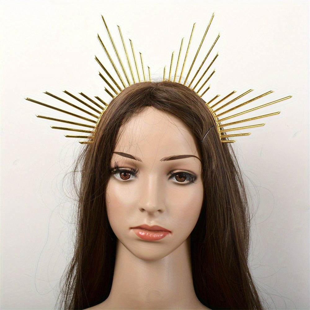 Vintage Gold Hair Crown Tiara with Faux Pearl Headband for Women
