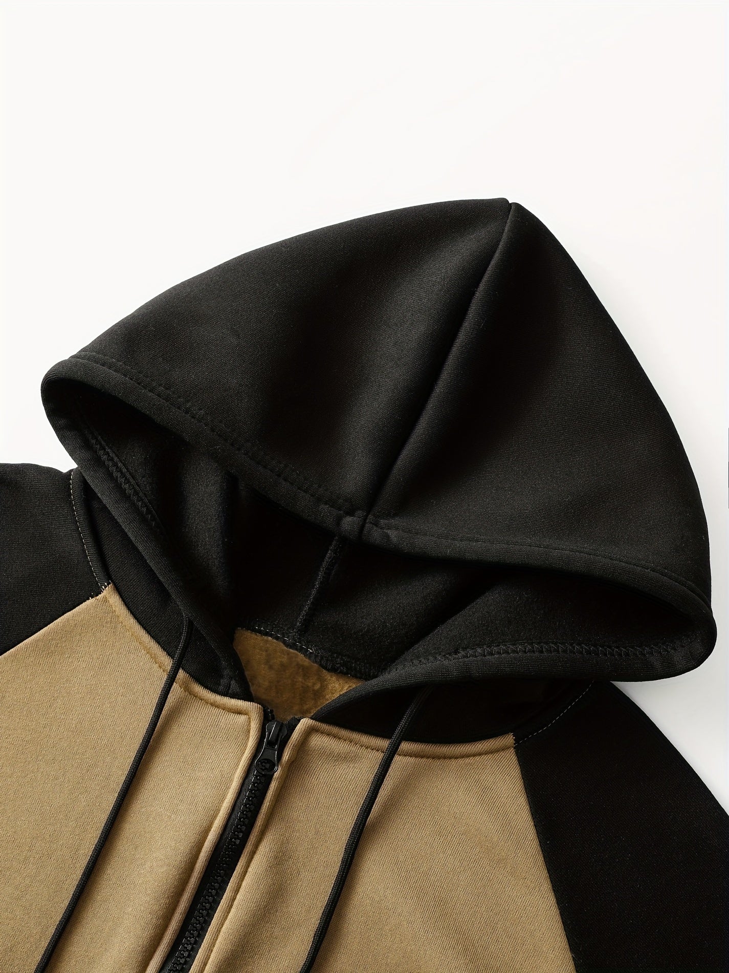 Men's Plus Size Color Block Full Zip Hoodie with Drawstring Long Sleeves