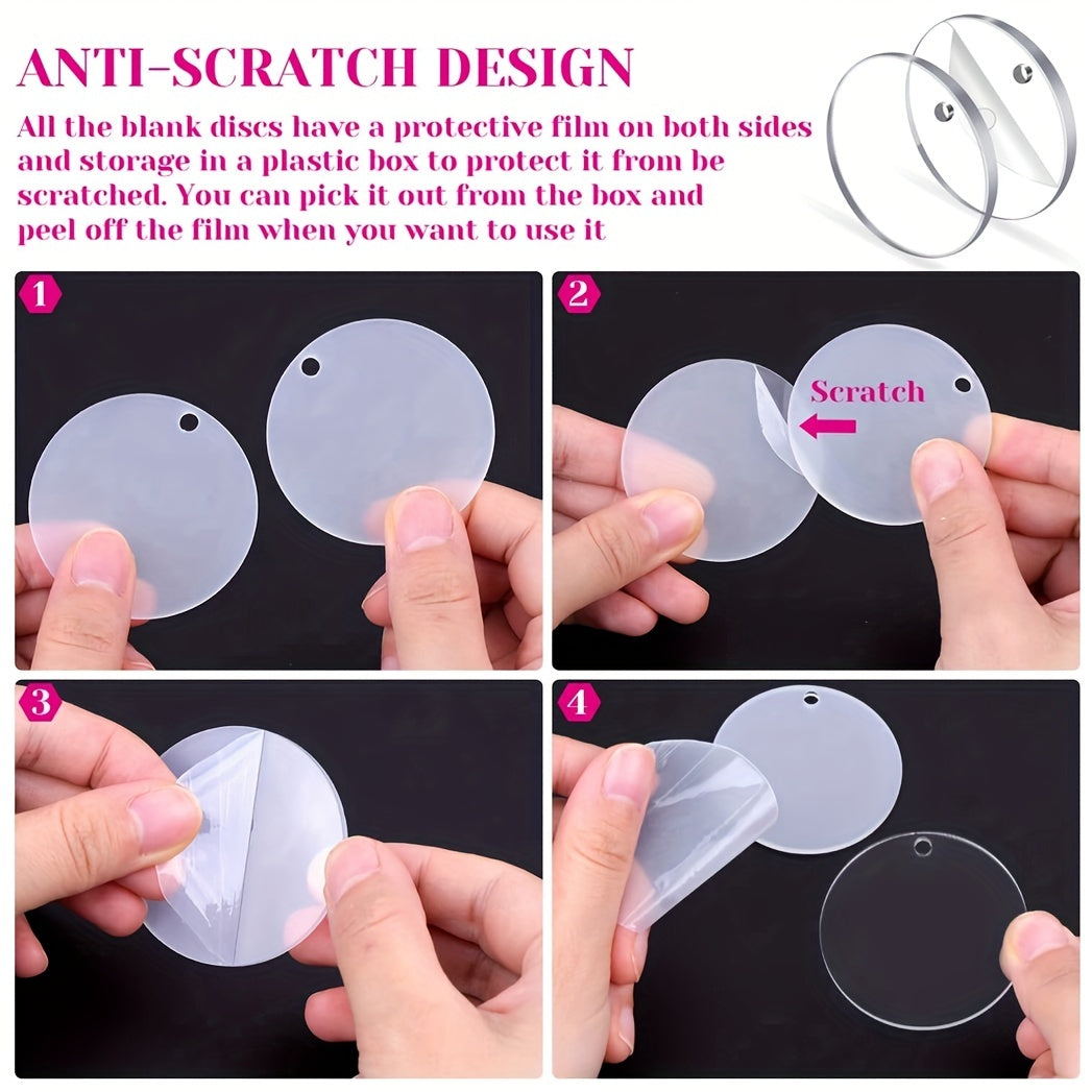 [Mijozlar sevimlisi] 108 ta minimalistik shaffof akril kalit zanjirlar to'plami, qoplamasdan tayyorlangan kumush kalit halqalari va shaxsiylashtirish uchun bo'sh vinil