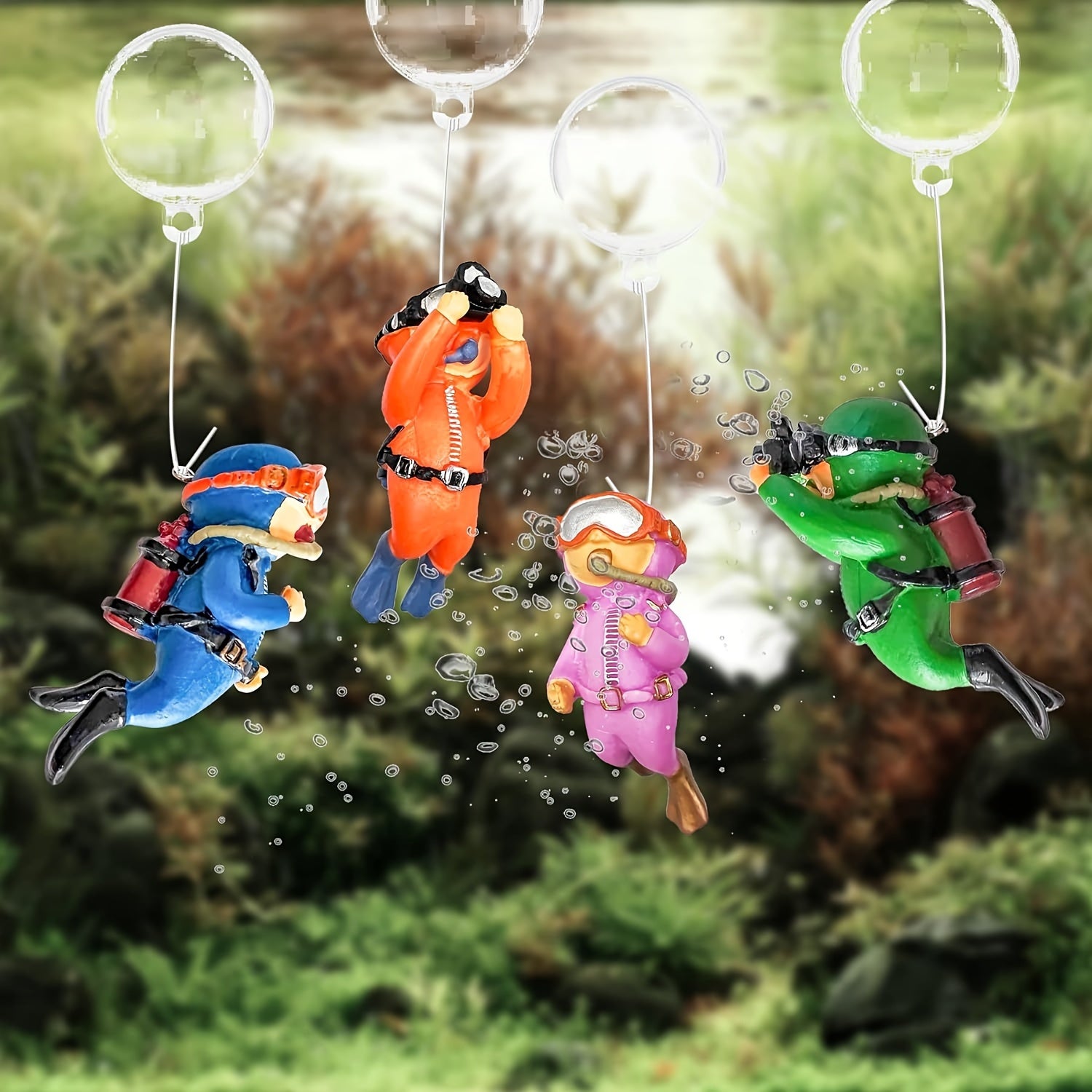 Set of 4 ABS Floating Diver Fish Tank Decor with Bubbles