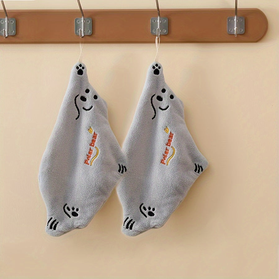 Polar Bear Hand Towels Coral Fleece Quick-Dry Absorbent Kitchen Bathroom Modern 300gsm