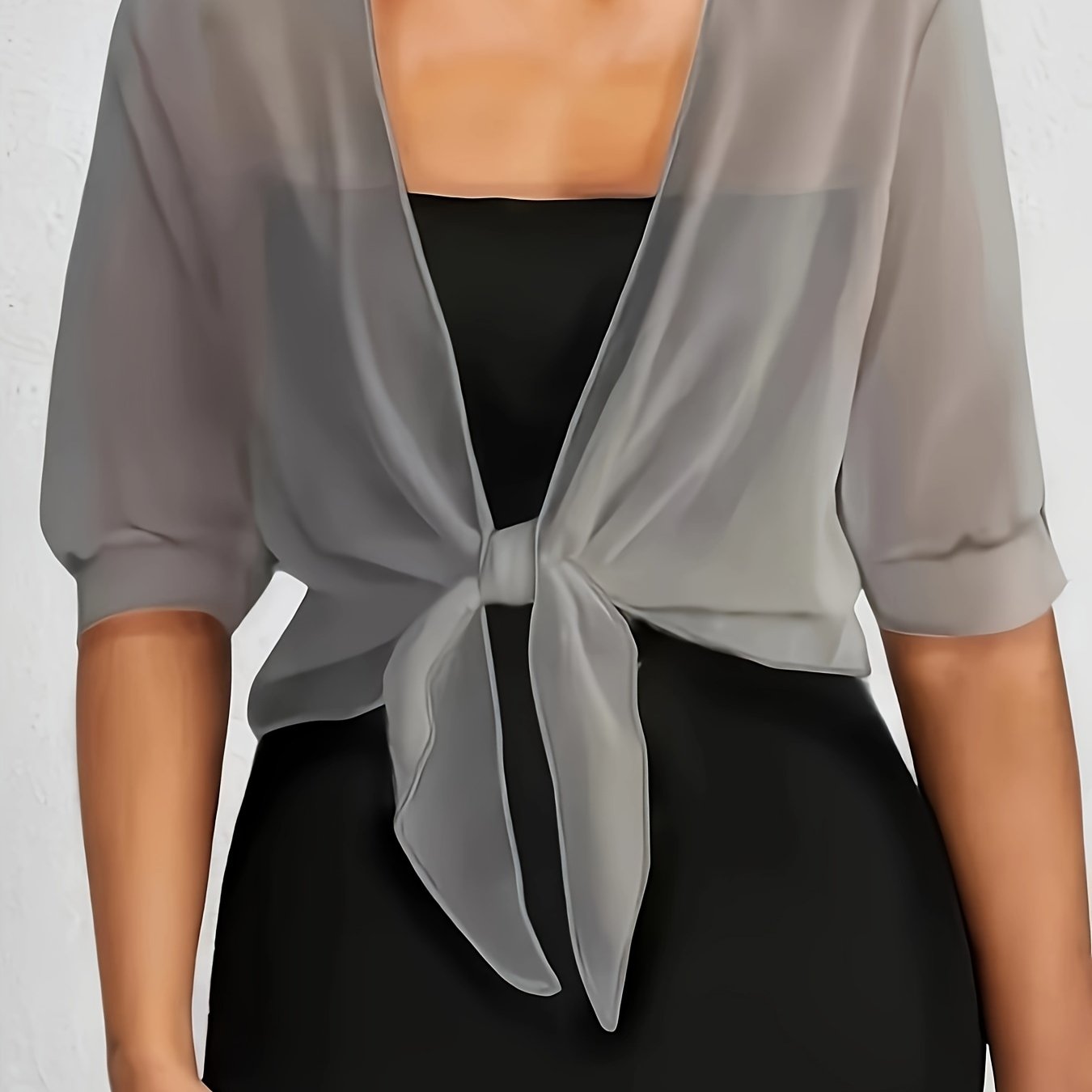 Plus Size Women's Semi-Sheer Tie-Front Blouse Vibrant Yellow Black Long Sleeve Top