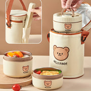 Stainless Steel Insulated Lunch Box with Microwave-Safe Soup Bowl, Bear Design