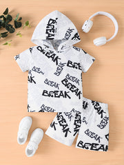 Boys Casual Two-Piece Set Hooded T-Shirt and Shorts Alphabet Print Spring Summer