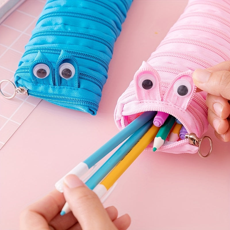 Cute Caterpillar Pencil Case with Large Capacity for Students and Makeup Storage