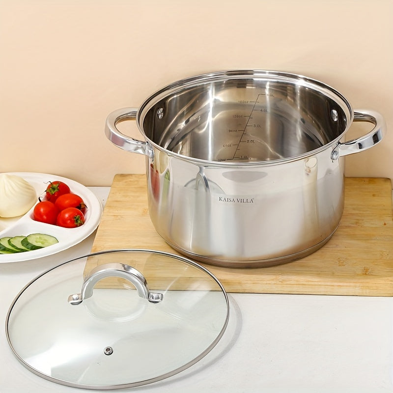 Stainless Steel Soup Pot Double Ears Thickened 5-Layer Bottom for Gas Stove and Induction