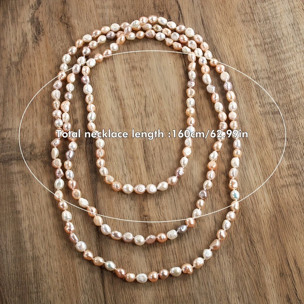 Women's Bohemian Pearl Necklace Natural Irregular Beads Orange Heart 160cm White Purple