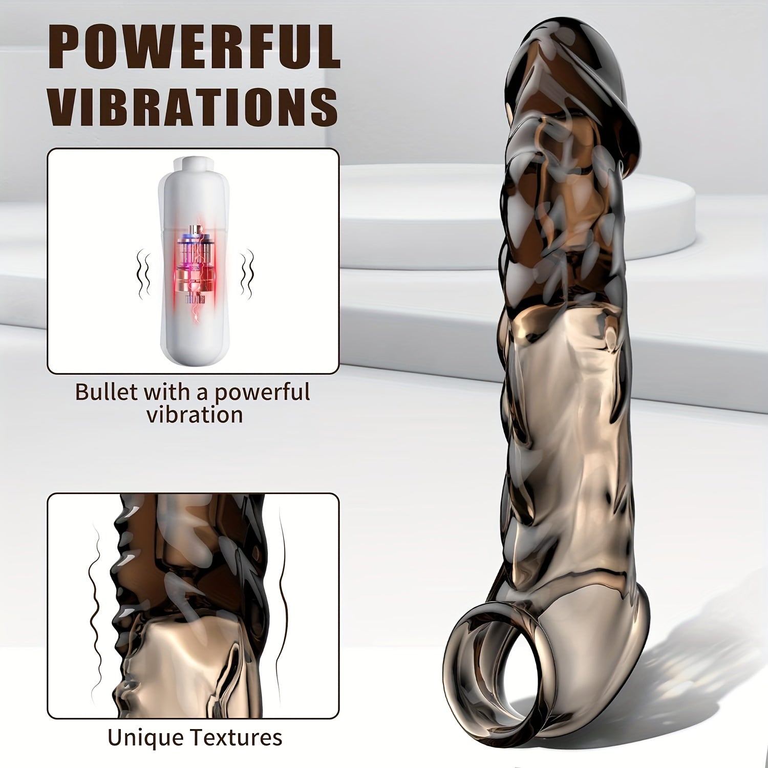 Men's Silicone Vibrating Penis Sleeve Extend Length Tight Fit Sex Toy