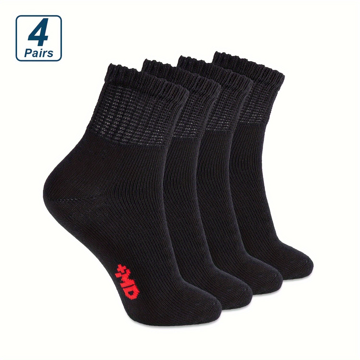 4 Pairs Diabetic Ankle Socks Men Women Non-Binding Loose Fit Cotton Nylon Spandex