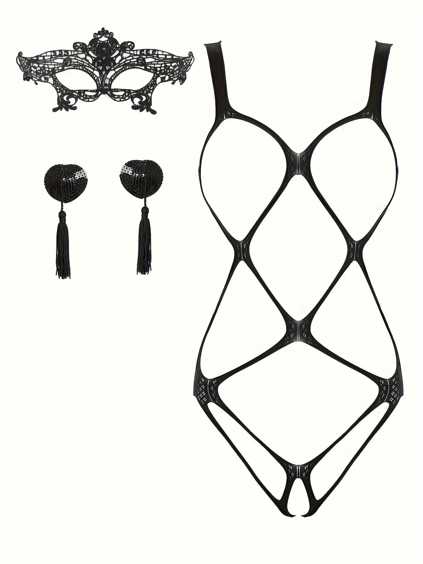 Women's Lingerie Set Bodysuit with Nipple Pads and Eye Mask Nylon Solid Color Hollow Detail