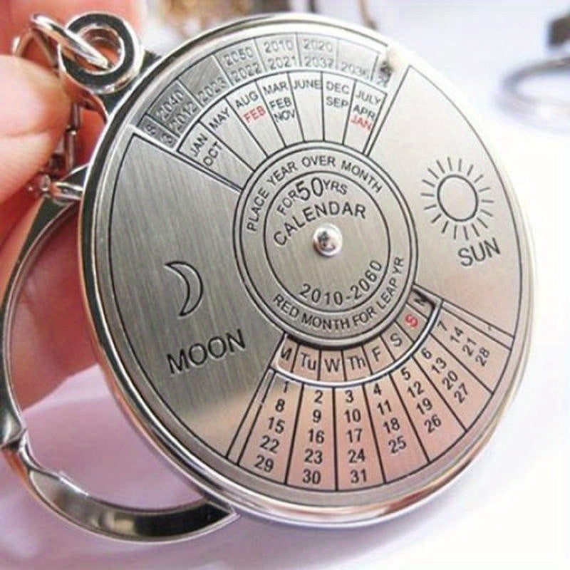 Perpetual Calendar Keychain with Rotating Compass for Car Keys
