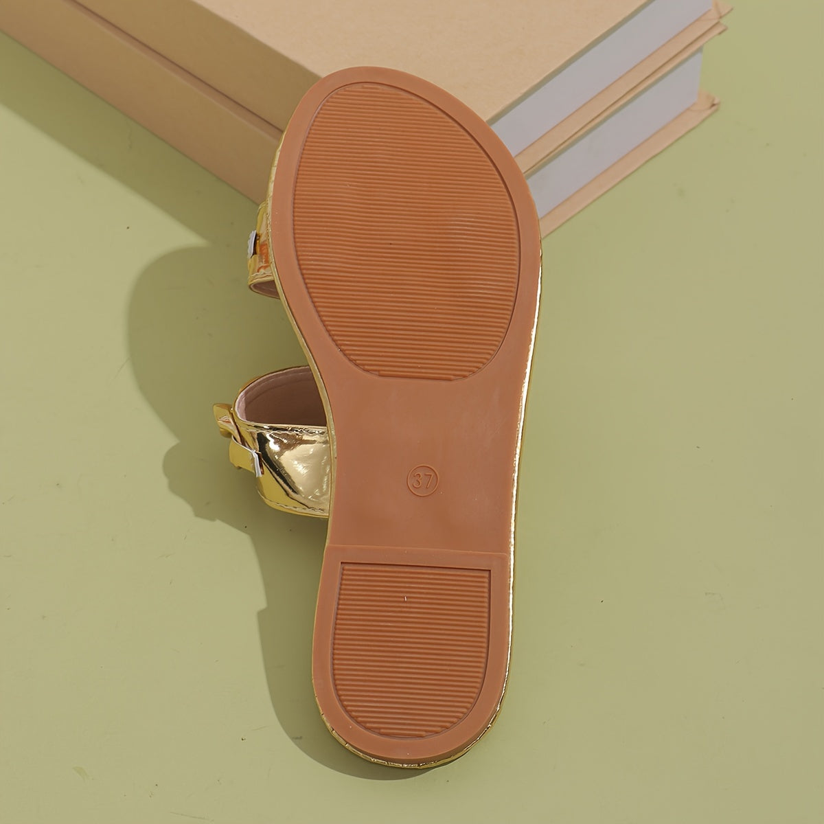 Women's Gold Flat Slides Open Toe Summer Slip-On Sandals