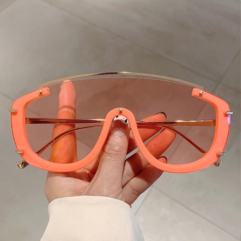 Women's Gradient Lens Semi-Rimless Shield Sunglasses with One-Piece Lens