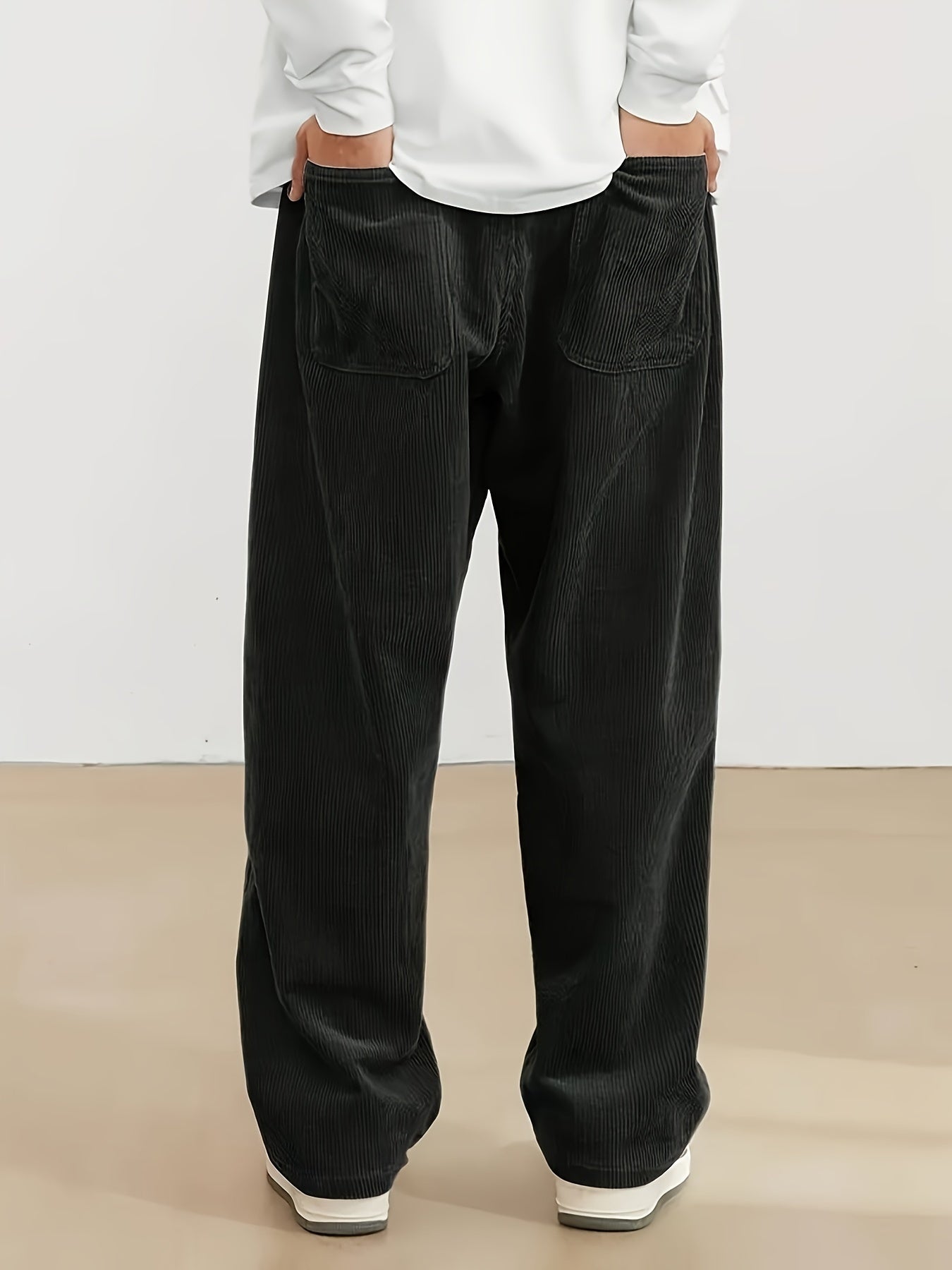 Pantalones de pana de talla grande para hombre con detalle de bolsillo y estampado de letras para otoño e invierno