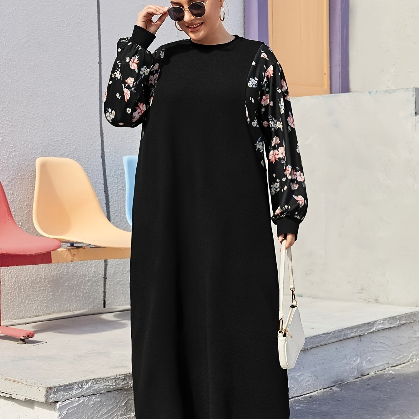 Plus Size Floral Kaftan Dress for Women Casual Spring Fall Polyester