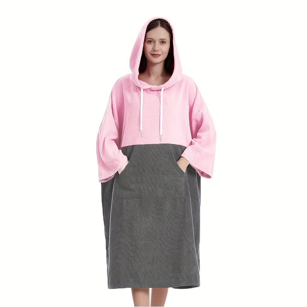 Color Blocking Hooded Changing Towel with Large Pocket for Beach and Pool