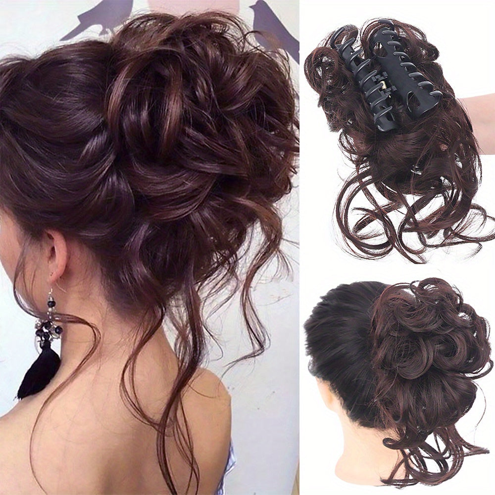 Women's Synthetic Hair Bun Claw Clip for Updos and Styling