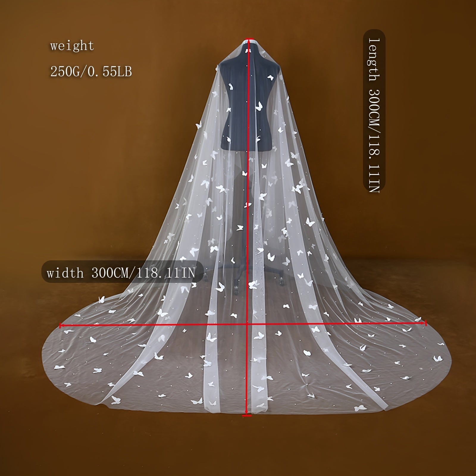 White Butterfly and Pearl Embellished Bridal Veil 3 Meters Nylon Wedding Accessory