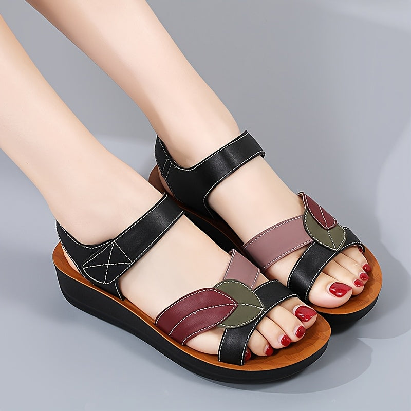 Women Wedge Sandals Open Toe Colorblock Strappy Comfortable Summer