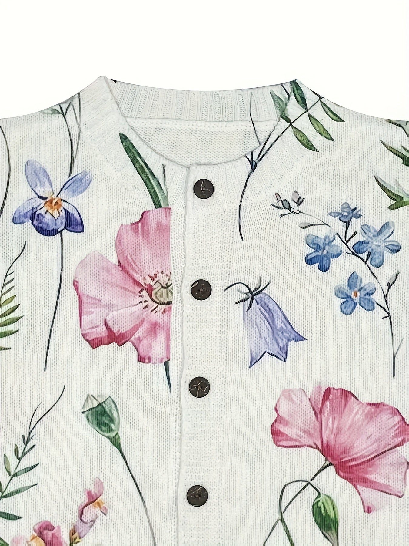 Cárdigan de mujer con estampado floral, manga larga, con botones, casual, ligero