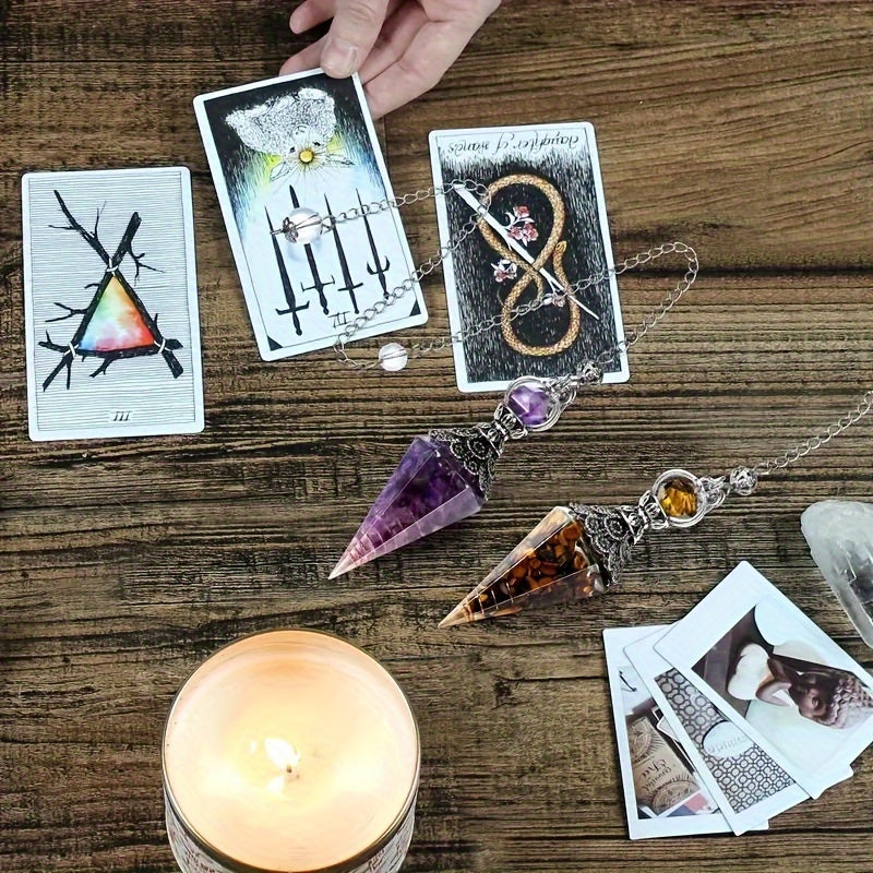 Amethyst Dowsing Pendulum with Natural Crystal and Hexagonal Resin Pendant