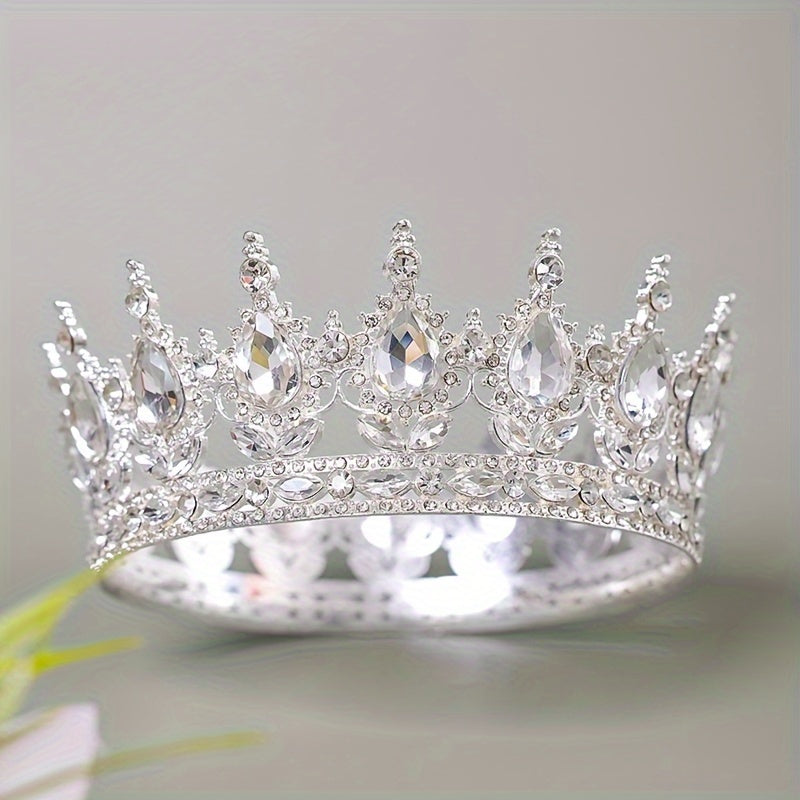 Opulent Vintage Round Rhinestone Crown Tiara for Bridal and Pageants