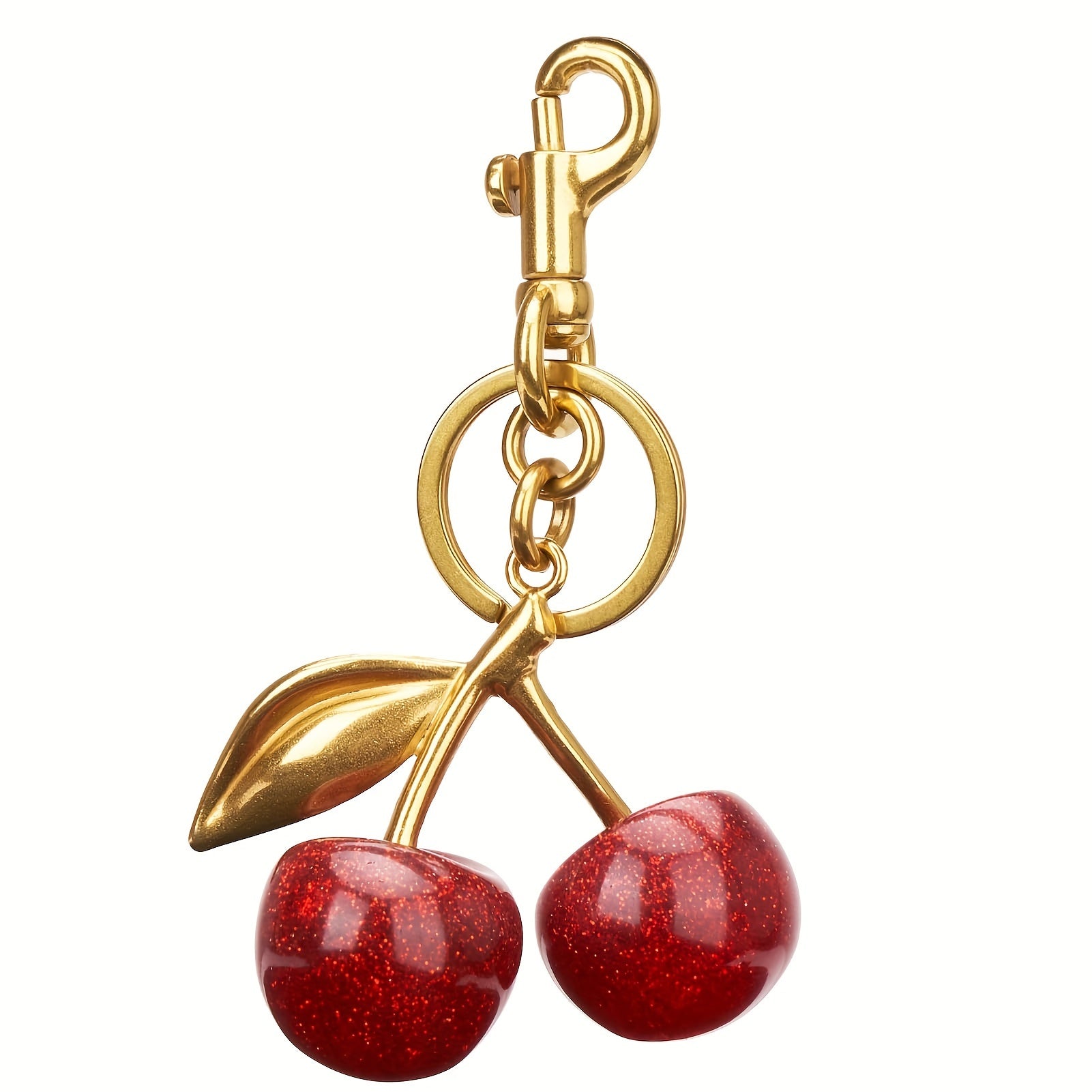 Sparkling Cherry Keychain Charm Resin Metal Women’s Decorative Accessory