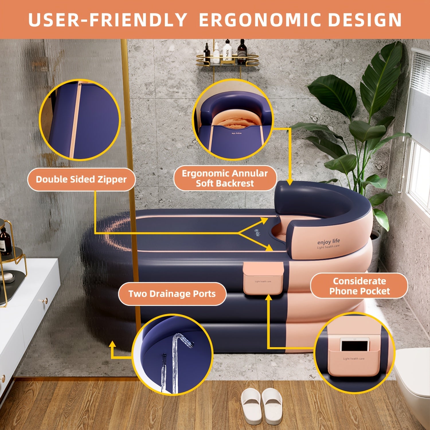 Ichki/tashqi foydalanish uchun qalin, oson shishiriladigan va drenajli dizaynga ega bo'lgan portativ va yig'iladigan spa vannasi.