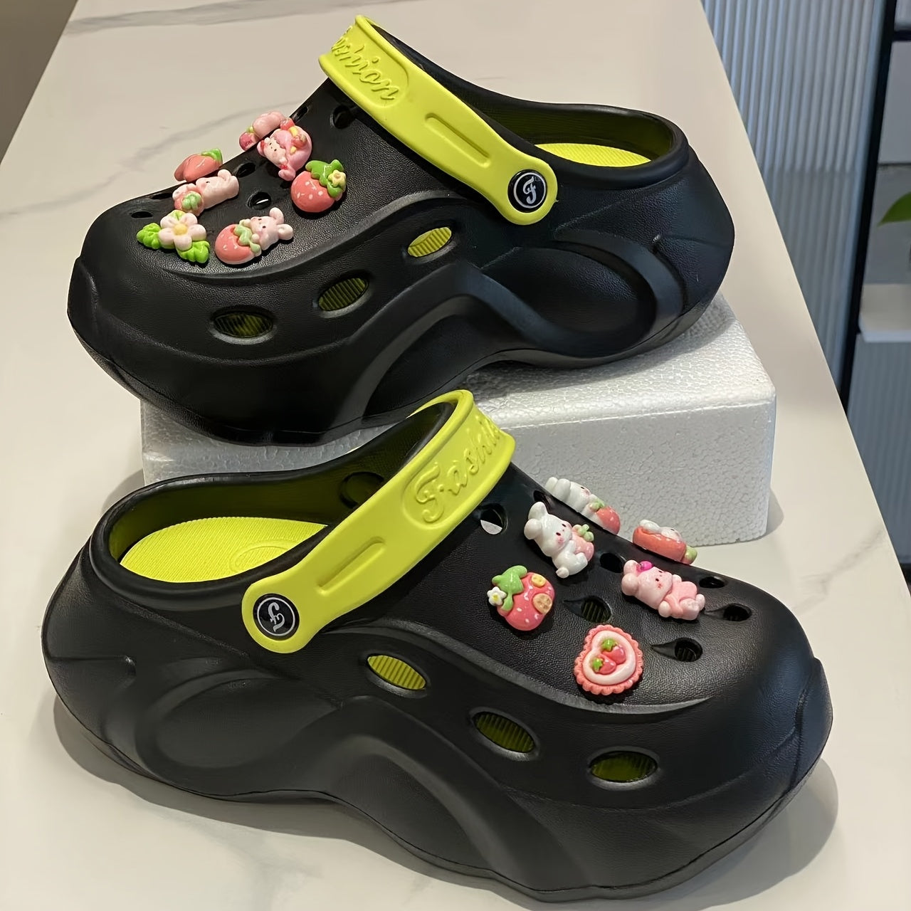 Women's EVA Hole Shoes with Pink Bunny Heel Sunflower Accessories