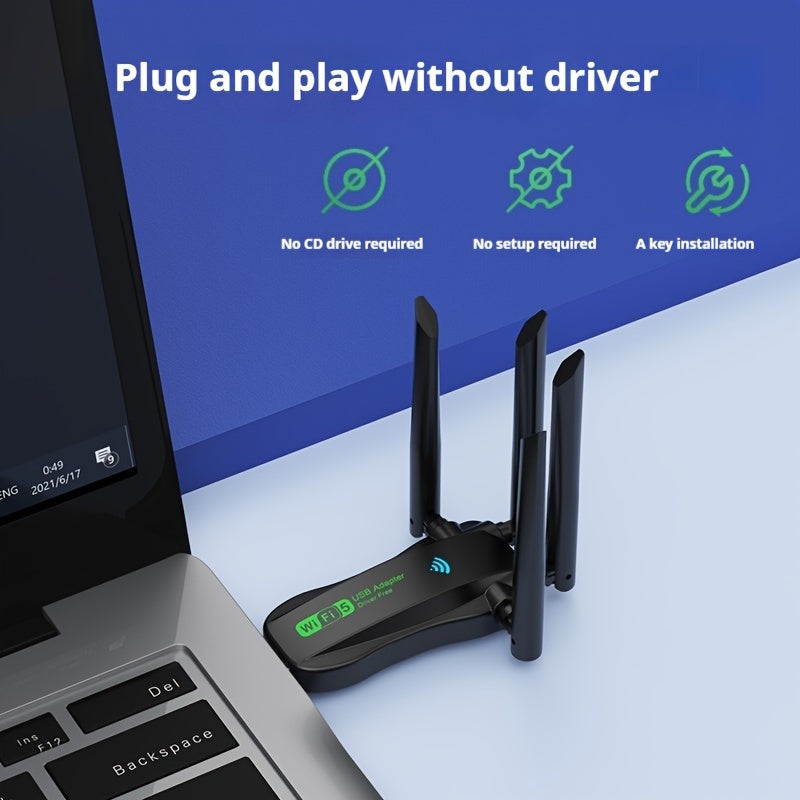 Dual-Band WiFi USB Adapter 1300Mbps High-Speed Internet 5.8G 2.4G Plug and Play