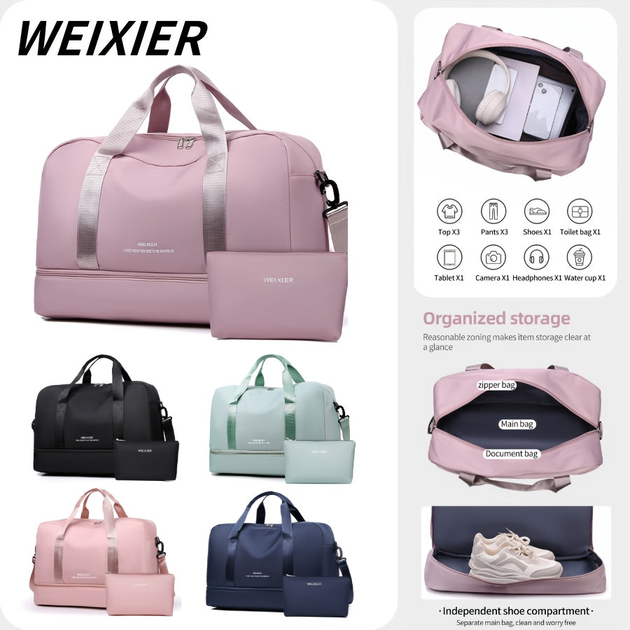 Nylon Travel Duffel Bag Set with Adjustable Straps Shoes Electronics Wet Dry Separation for Gym Beach Business