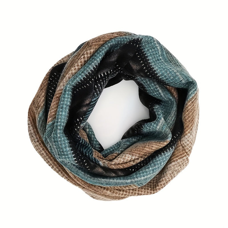 Unisex 2-in-1 Striped Beanie and Scarf Set Warm Winter Accessories