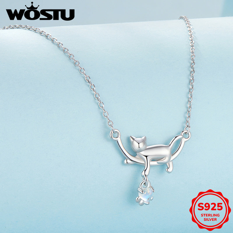 Кулон-амулет с котом из мультфильма из стерлингового серебра с лунным камнем, легкий, для женщин или мужчин