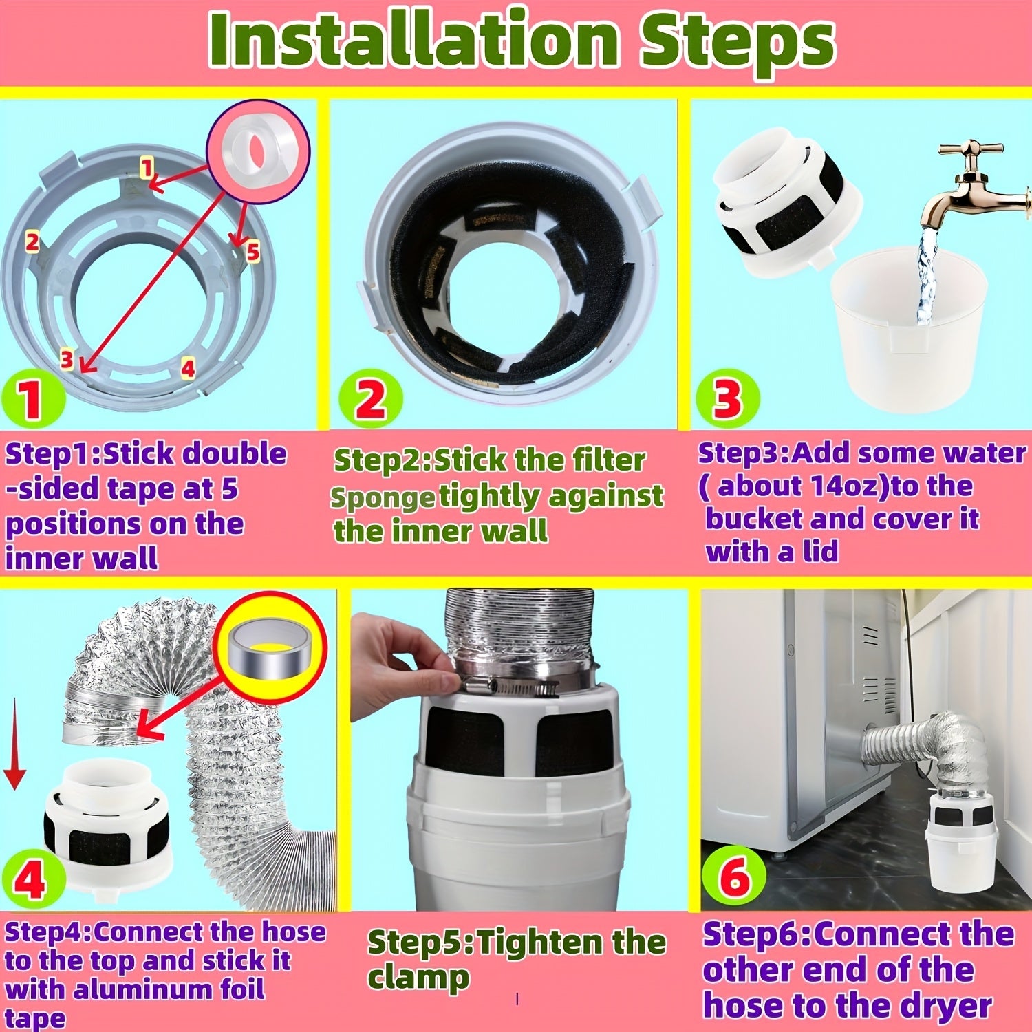 60-Inch PVC Dryer Vent Kit with Lint Trap and Filter Sponge