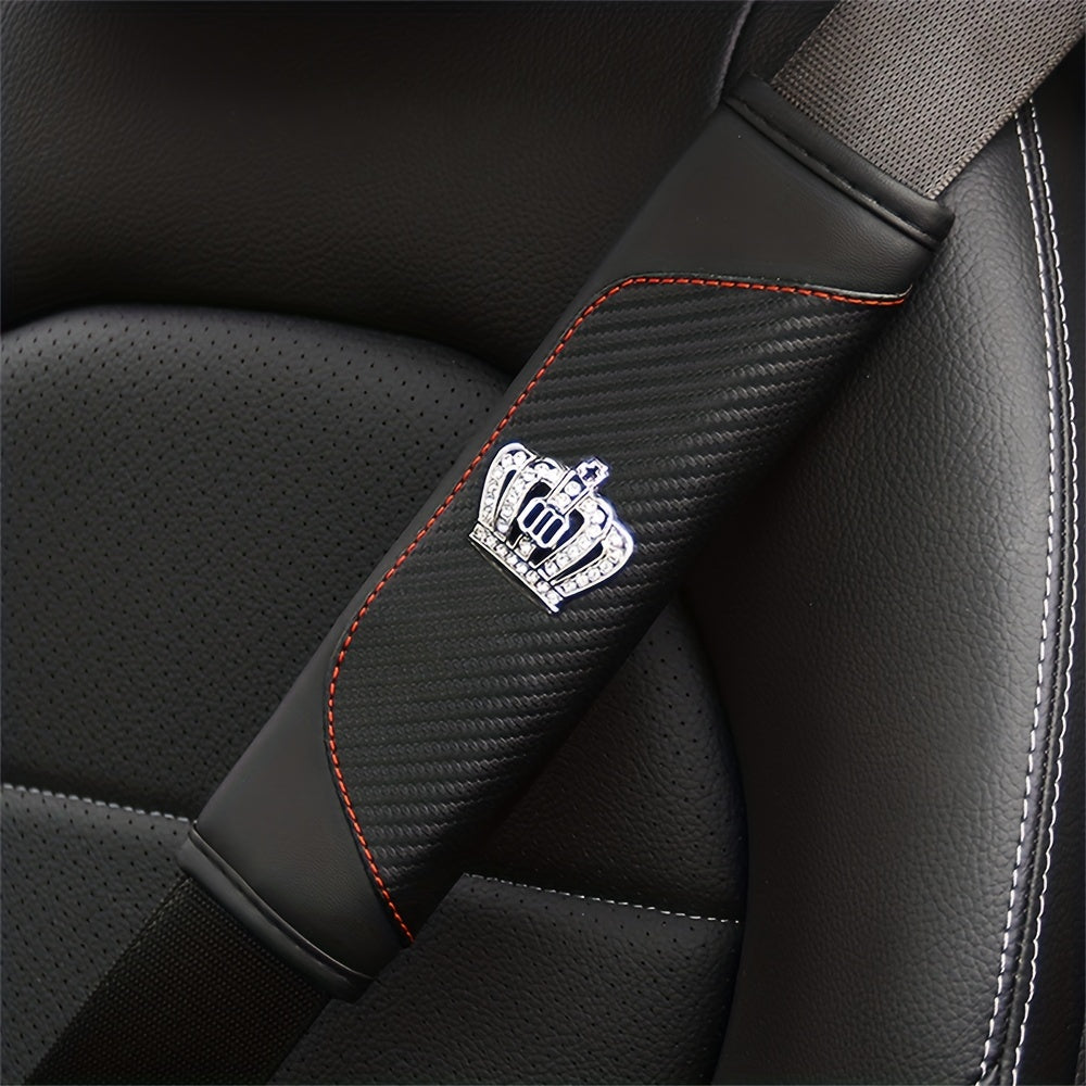 Universal Car Seat Belt Shoulder Pad Premium PU Leather Carbon Fiber Diamond Style