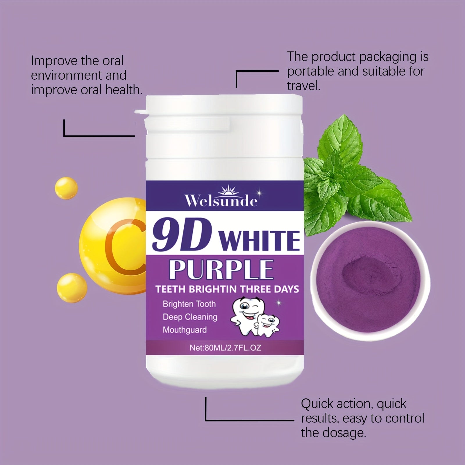 Teeth Whitening Powder Alcohol-Free Deep Cleaning Brightening 3-Day Solution