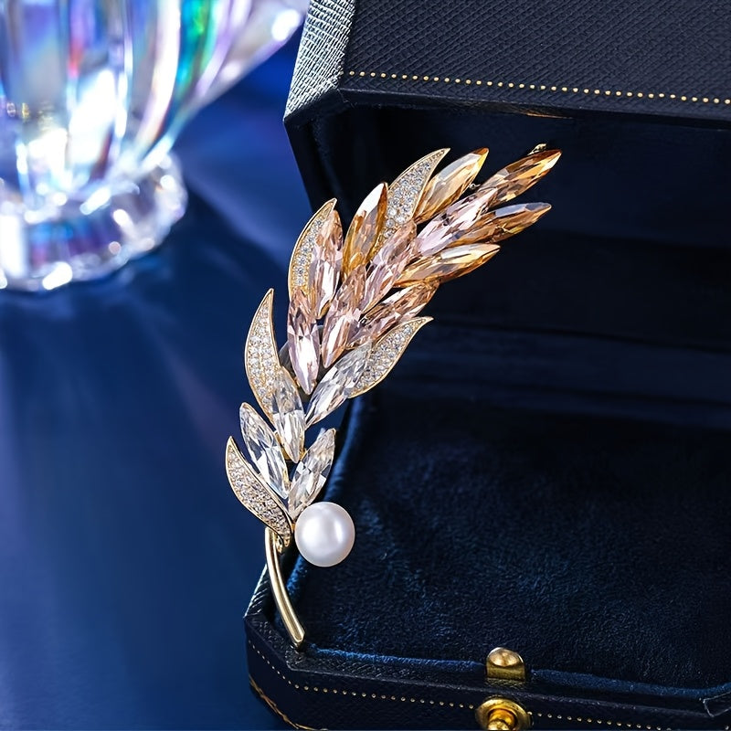 Шикарная брошь в виде колоса пшеницы с потрясающими стразами - уникальная брошь в растительном стиле для женщин