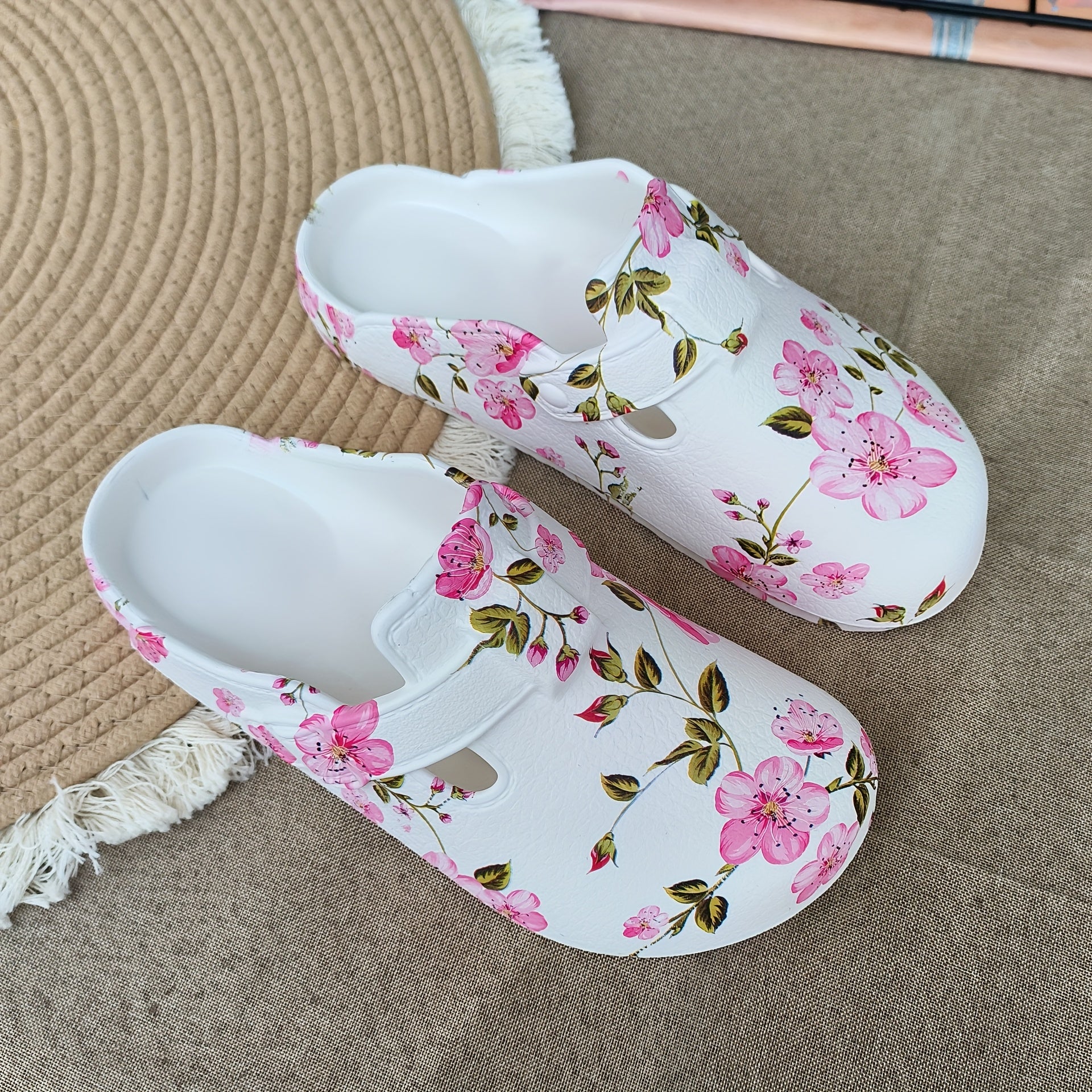 Women's Lightweight Casual Slip-On Loafers with Floral Print EVA Shoe