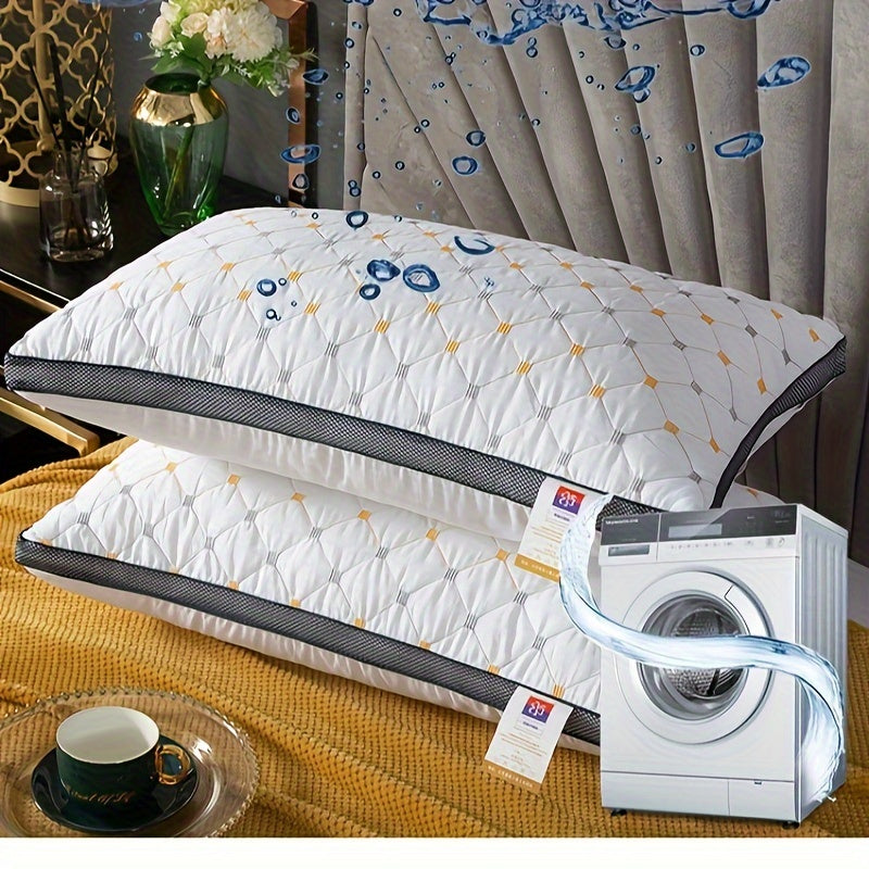 Contemporary Quilted Bed Pillows 2 Pack Hypoallergenic Polyester Zipper Closure