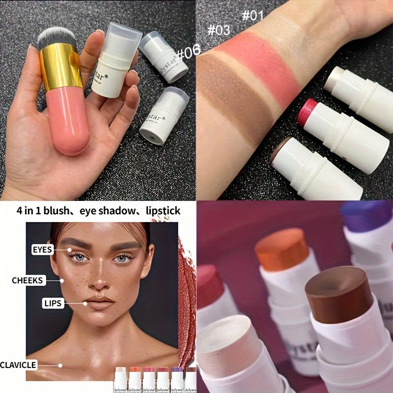 4-Piece Contour Stick Set with Highlighter Blush Bronzer Waterproof Cream Shimmery Medium Coverage