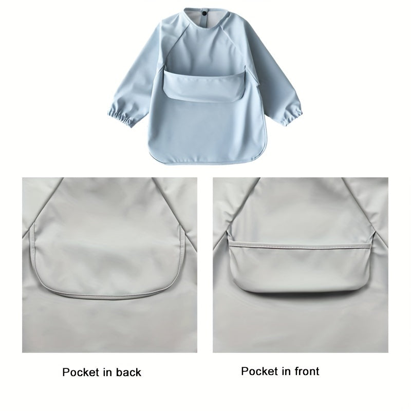 Long Sleeve Waterproof Reversible Bib for Kids with Soft PU Material and Easy Cleaning