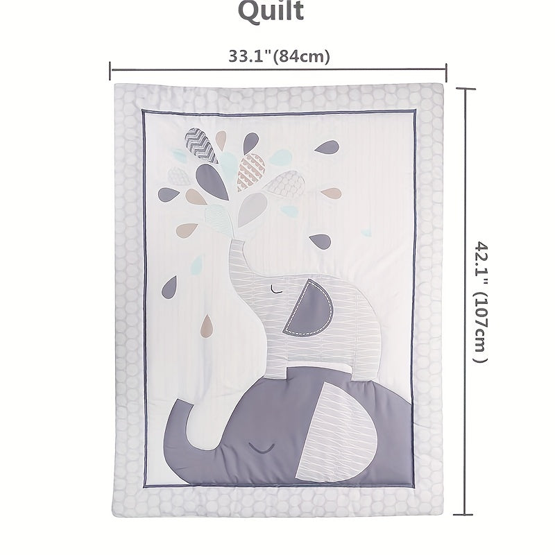 Fil mavzusidagi besh qismli to'shak to'plami rangli bosma bilan.