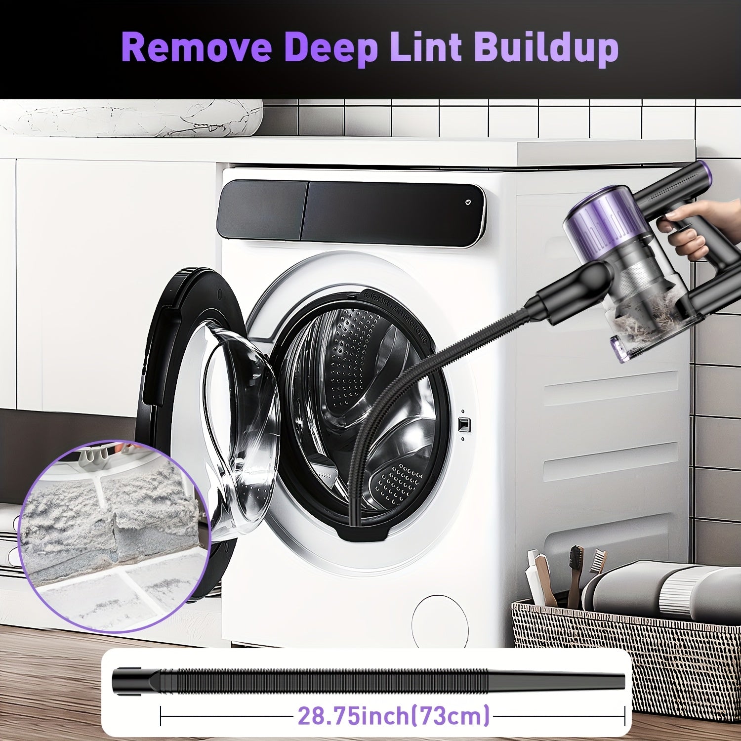 Purple Stick Vacuum Cleaner with LED Display Lithium Battery Wireless Connectivity Dusting Brush and Accessory Kit
