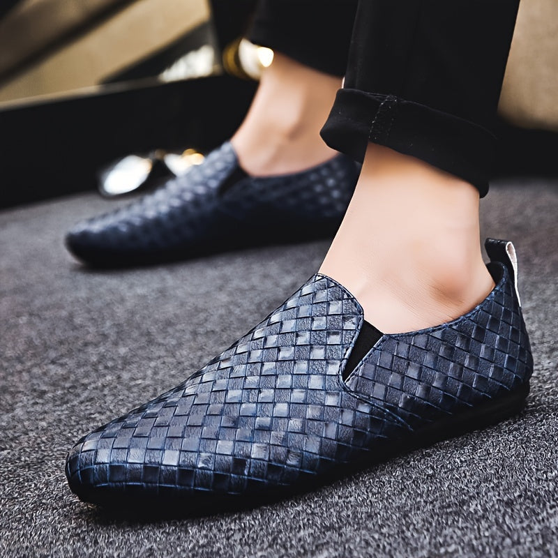 Men's Casual Shoes Low Top Slip-On Rubber Sole Plaid Fabric Upper