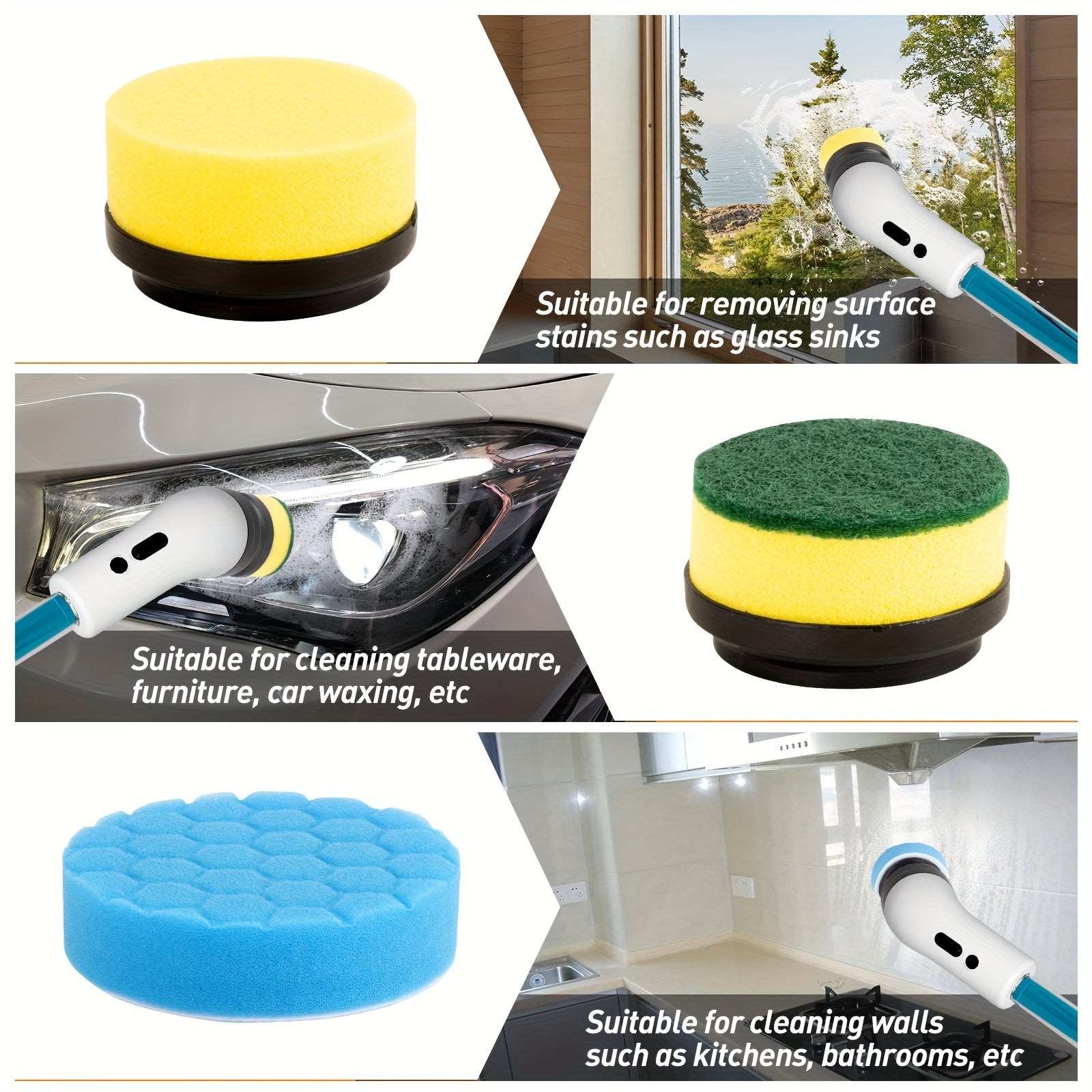 IAGREEA Elektrik aylanuvchi tozalovchi, sabun tarqatuvchi, USB zaryadlash va turli yuzalar uchun ko'p funksiyali tozalovchi cho'tka to'plami - 9/7/5 almashtiriladigan boshlar, ikki tezlik, qayta zaryadlanadigan litiy.