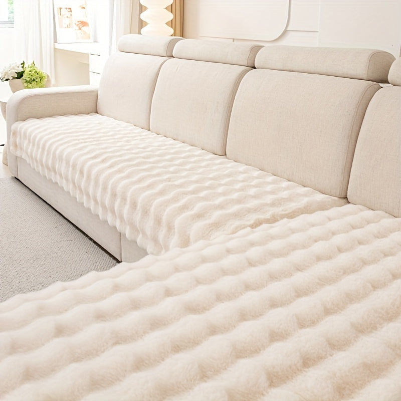 Набор защитных чехлов для диванов из искусственного кроличьего меха на 2/3/4 места, нескользящие, моющиеся в машине, серый