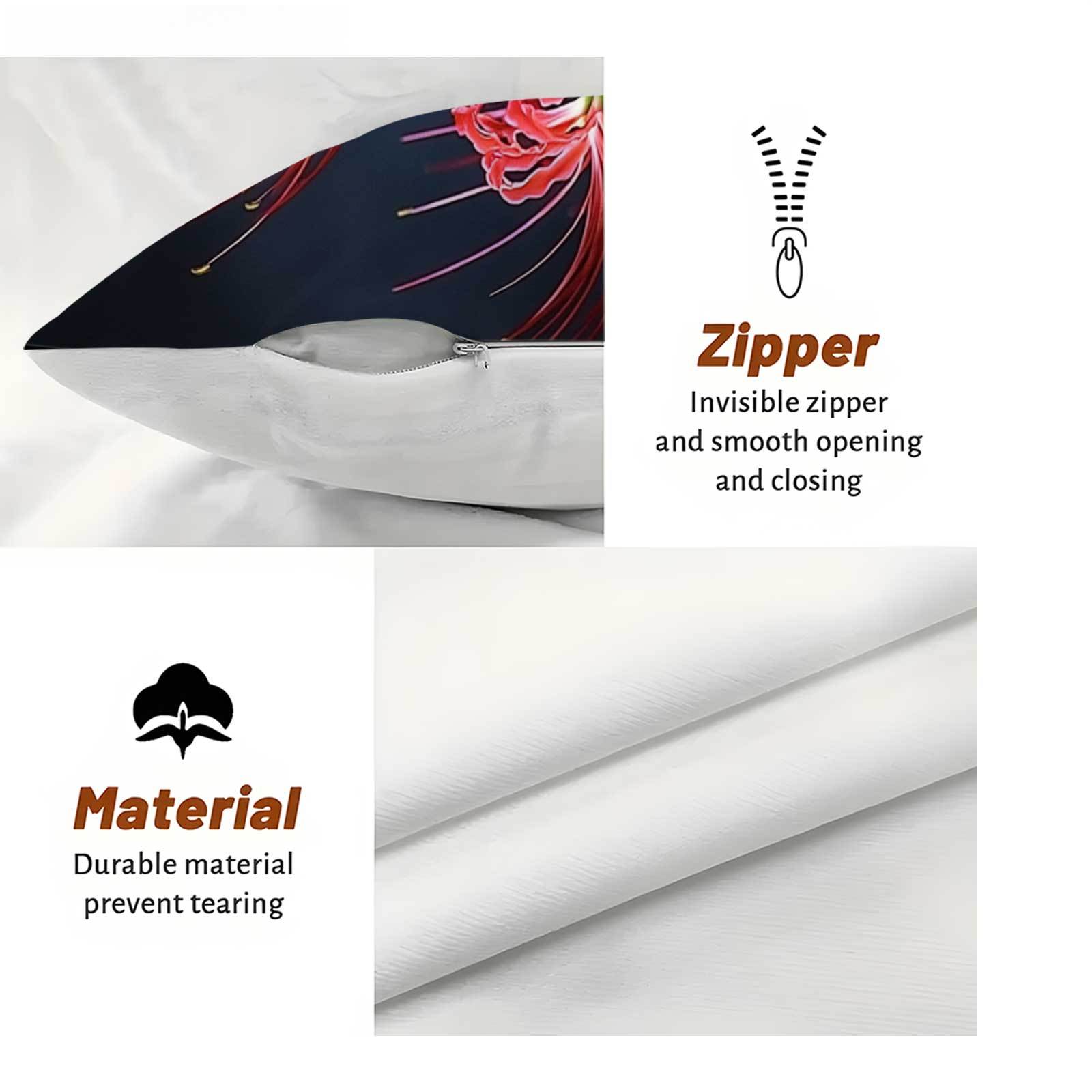 Set of 4 Red Floral Throw Pillow Covers with Zipper Closure Machine Washable for Sofa Bed Patio