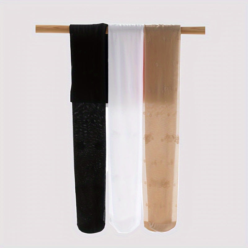 Girls' Nylon Blend Tights with Floral Jacquard Solid Color All-Season Kids' Leggings Pack